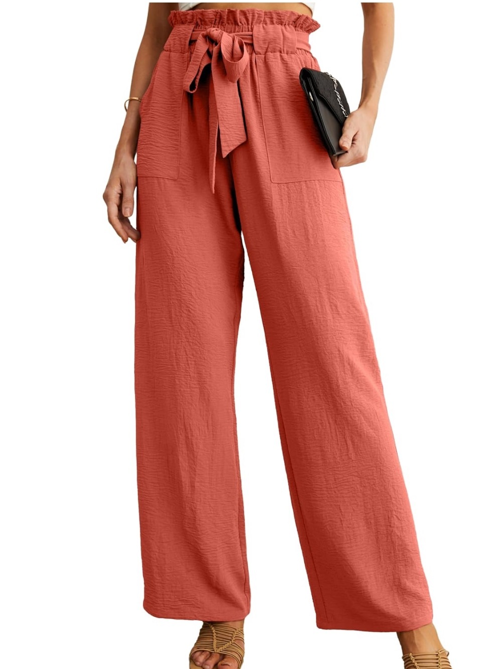 Women's Small Coral Palazzo Pants Front Tie Adjustable